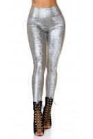 Sexy hoge taille thermische leggings met slangen-print zilver